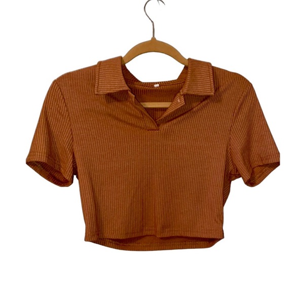 Brown Polo Crop Top - Picture 1 of 2